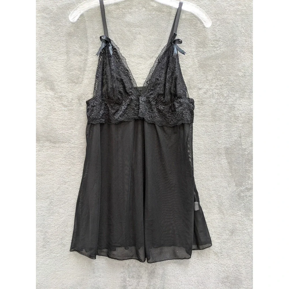 Coquette Babydoll Nightgown Womens XL Black Lace Sheer Mesh‎ Chemise Lingerie